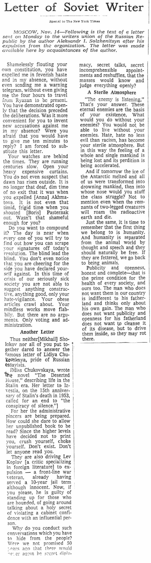 Letter of Soviet Writer